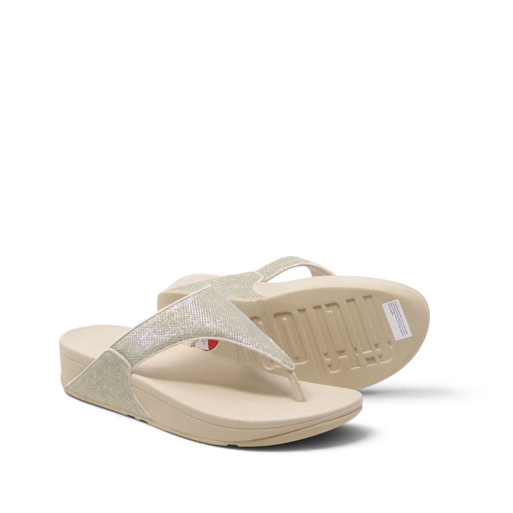 NEW FitFlop Womens Lulu Shimmerglitz Toe-Post Sandals Platino Gold Size 9